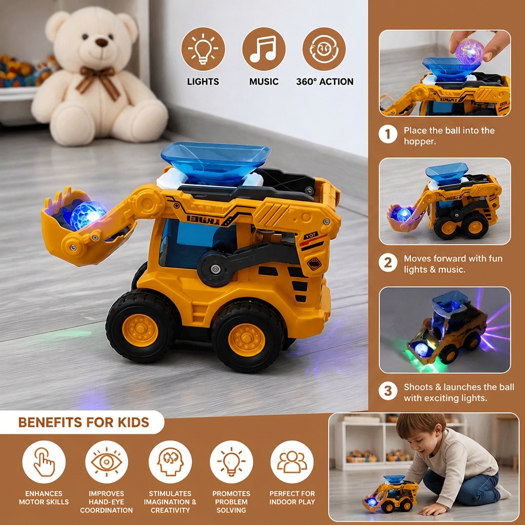Light Up Construction Bulldozer with Ball Launcher and Rolling Movement All Vera Mart