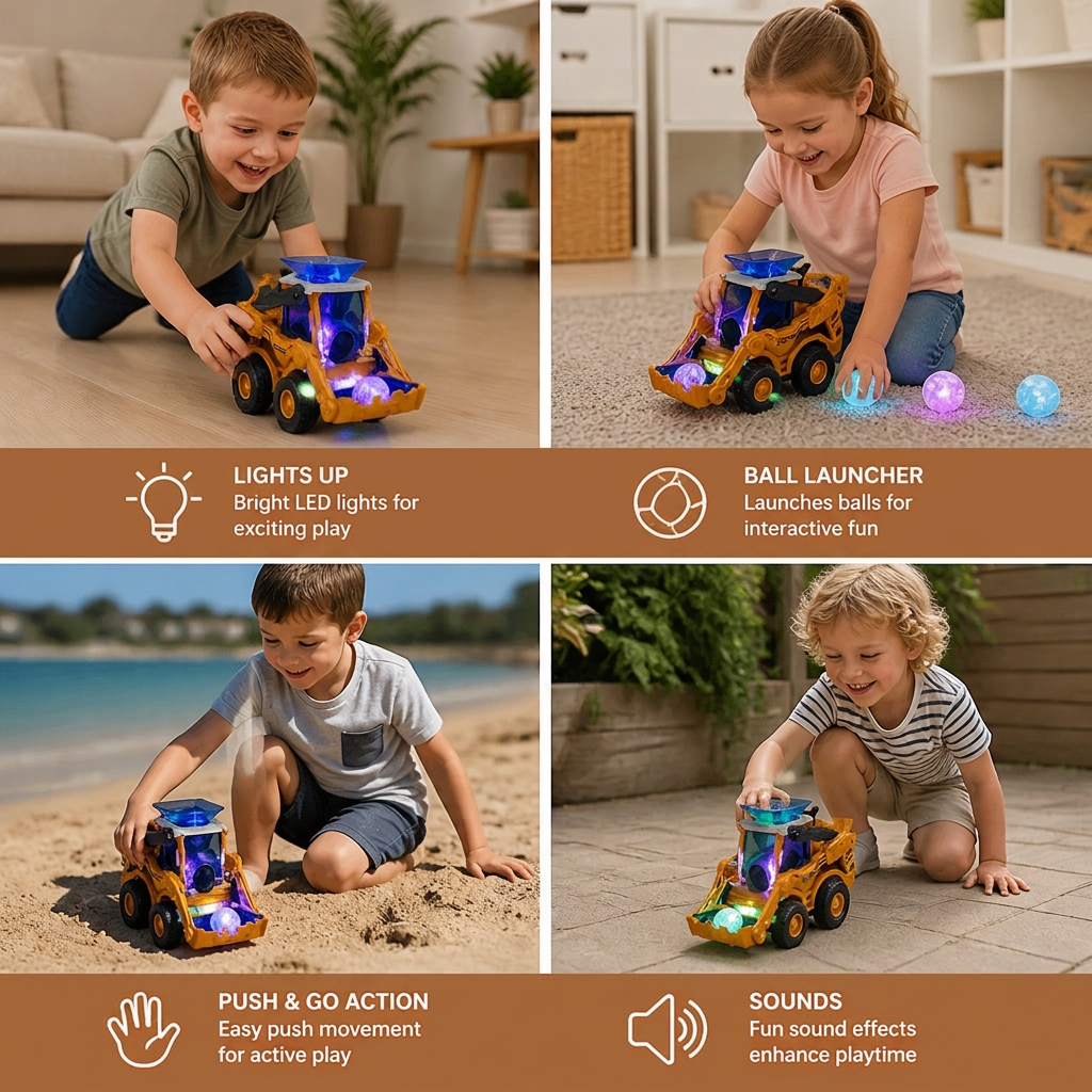 Light Up Construction Bulldozer with Ball Launcher and Rolling Movement All Vera Mart
