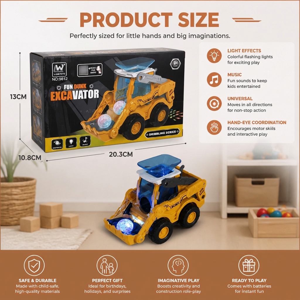 Light Up Construction Bulldozer with Ball Launcher and Rolling Movement All Vera Mart