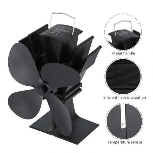Wood Stove Fan with Thermoelectric Power and 4-Blade Anodized Aluminum, Silent Operation All Vera Mart