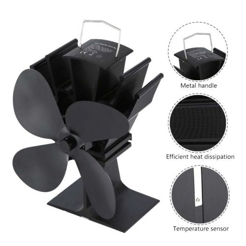 Thermoelectric Wood Stove Fan with Four-Blade Airflow and Thermal Safety Lift All Vera Mart