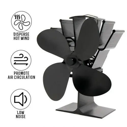 Wood Stove Fan with Thermoelectric Power and 4-Blade Anodized Aluminum, Silent Operation All Vera Mart