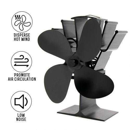 Thermoelectric Wood Stove Fan with Four-Blade Airflow and Thermal Safety Lift All Vera Mart