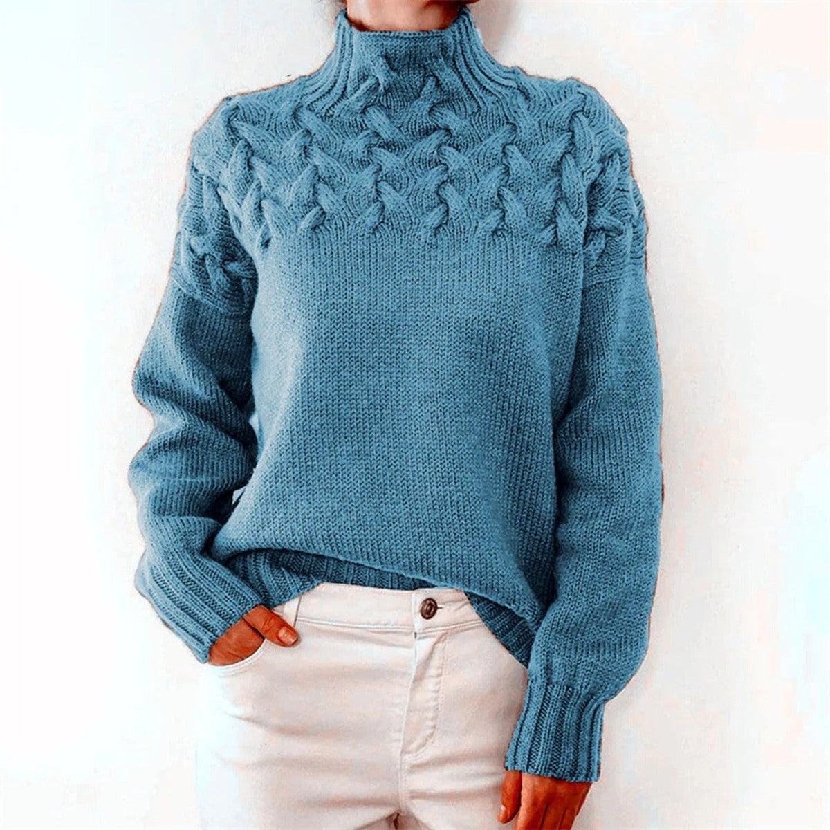Turtleneck Sweater with Long Sleeves and Extended Hip Length All Vera Mart