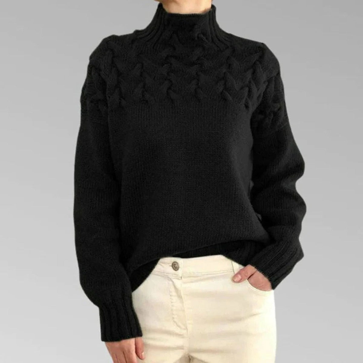Turtleneck Sweater with Long Sleeves and Extended Hip Length All Vera Mart