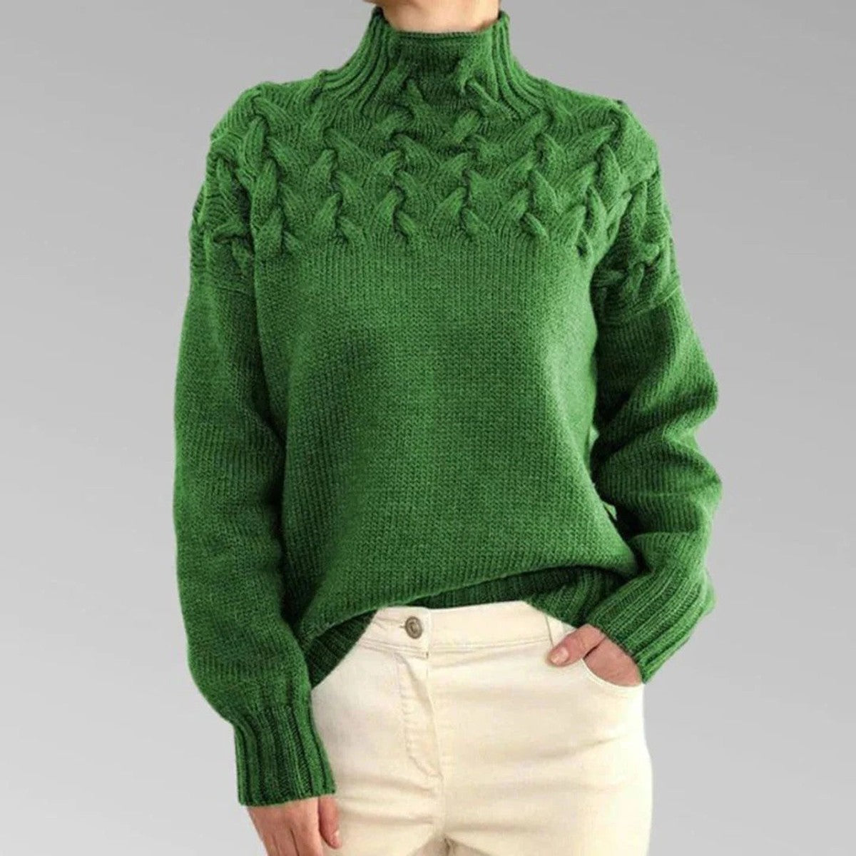 Turtleneck Sweater with Long Sleeves and Extended Hip Length All Vera Mart