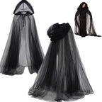 Mesh Tulle Hooded Cloak with Double Layer Hood and Neck Ties for Costumes All Vera Mart
