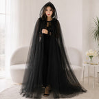 Mesh Tulle Hooded Cloak with Double Layer Hood and Neck Ties for Costumes All Vera Mart