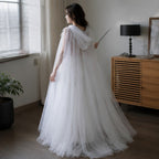 Mesh Tulle Hooded Cloak with Double Layer Hood and Neck Ties for Costumes All Vera Mart