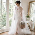 Mesh Tulle Hooded Cloak with Double Layer Hood and Neck Ties for Costumes All Vera Mart