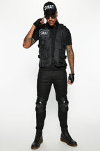 Four Piece Tactical Costume Set with Vest Cap and Fingerless Gloves