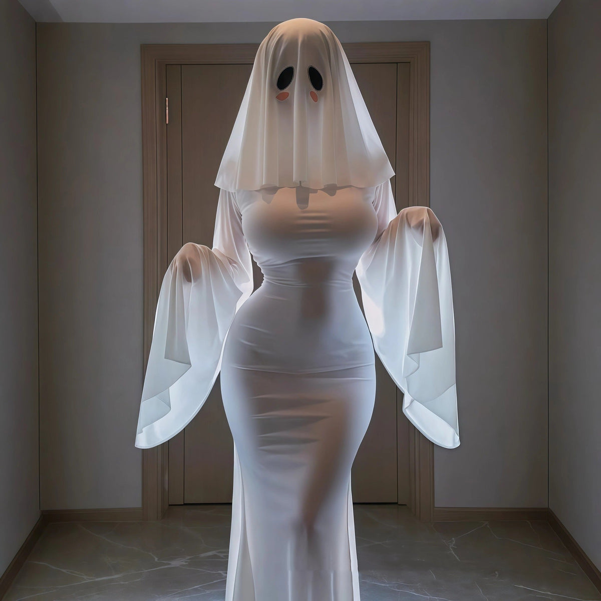 White Ghost Bride Dress with Molded Face Mask and Fitted Silhouette All Vera Mart