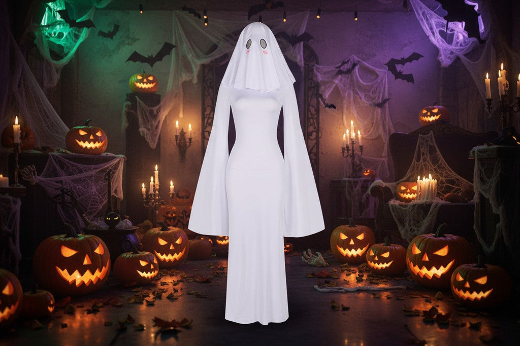 White Ghost Bride Dress with Molded Face Mask and Fitted Silhouette All Vera Mart