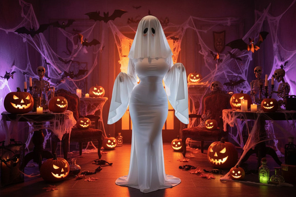 White Ghost Bride Dress with Molded Face Mask and Fitted Silhouette All Vera Mart