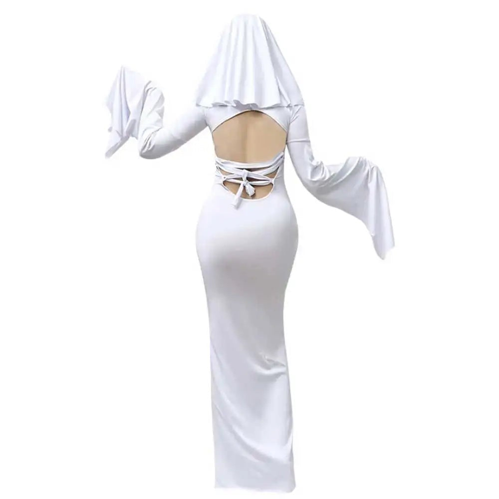 White Ghost Bride Dress with Molded Face Mask and Fitted Silhouette All Vera Mart