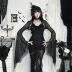 Black Mesh Crop Top with Bat Sleeves for Gothic Costume Layering All Vera Mart