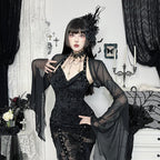 Black Mesh Crop Top with Bat Sleeves for Gothic Costume Layering All Vera Mart
