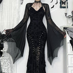 Black Mesh Crop Top with Bat Sleeves for Gothic Costume Layering All Vera Mart