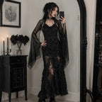 Black Mesh Crop Top with Bat Sleeves for Gothic Costume Layering All Vera Mart