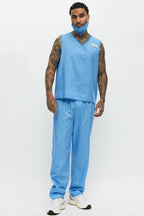 Two Piece Medical Scrub Costume Set with V Neck Top and Pants in Blue