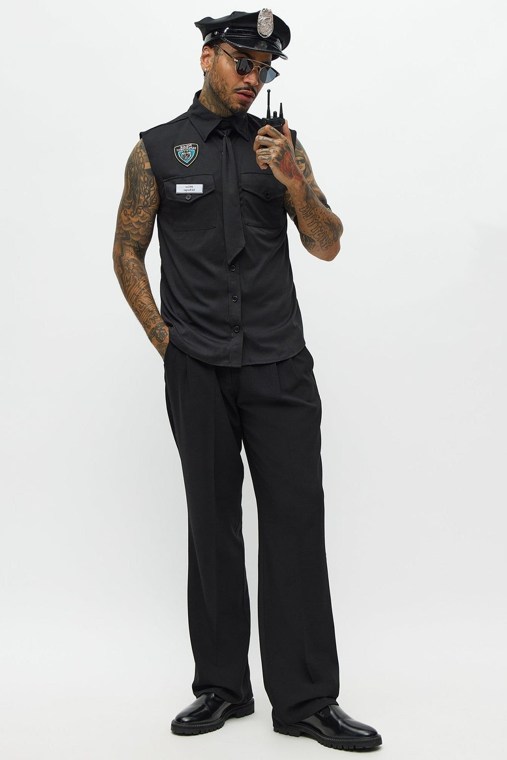 Black Uniform Costume Set with Shirt and Hat for Men