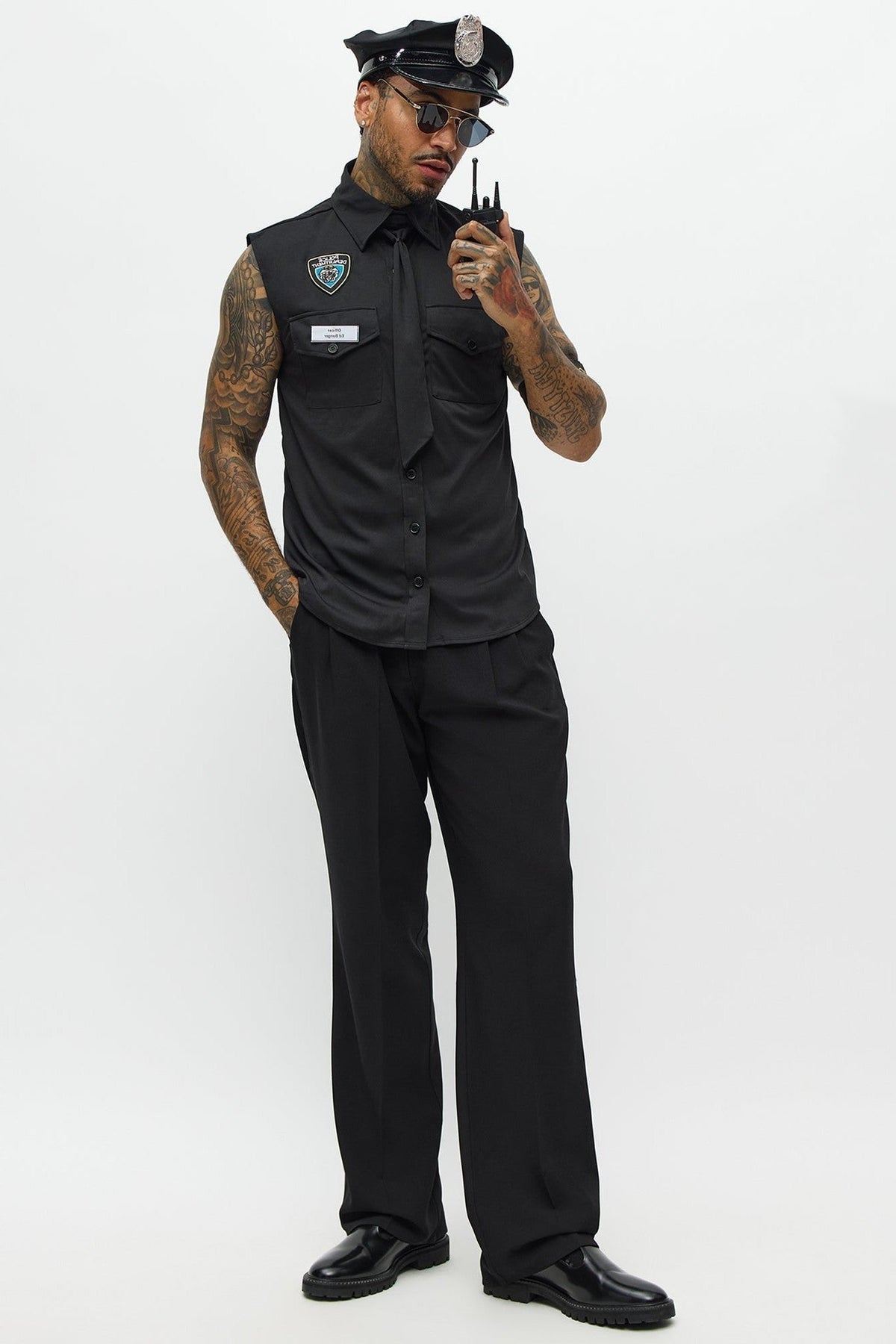 Black Uniform Costume Set with Shirt and Hat for Men
