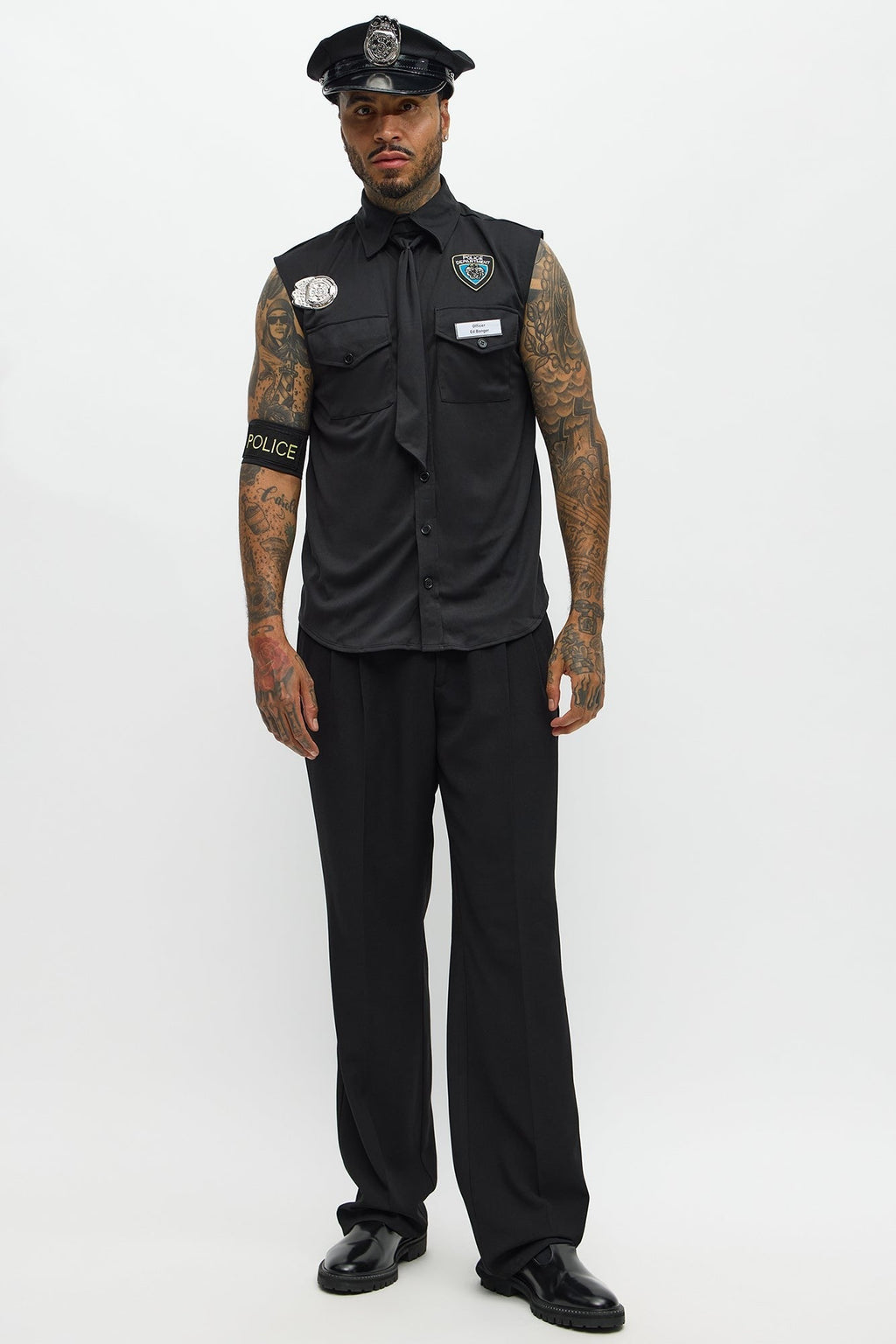 Black Uniform Costume Set with Shirt and Hat for Men