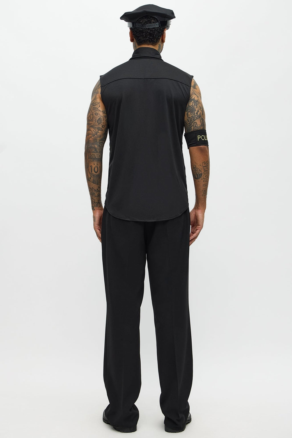 Black Uniform Costume Set with Shirt and Hat for Men