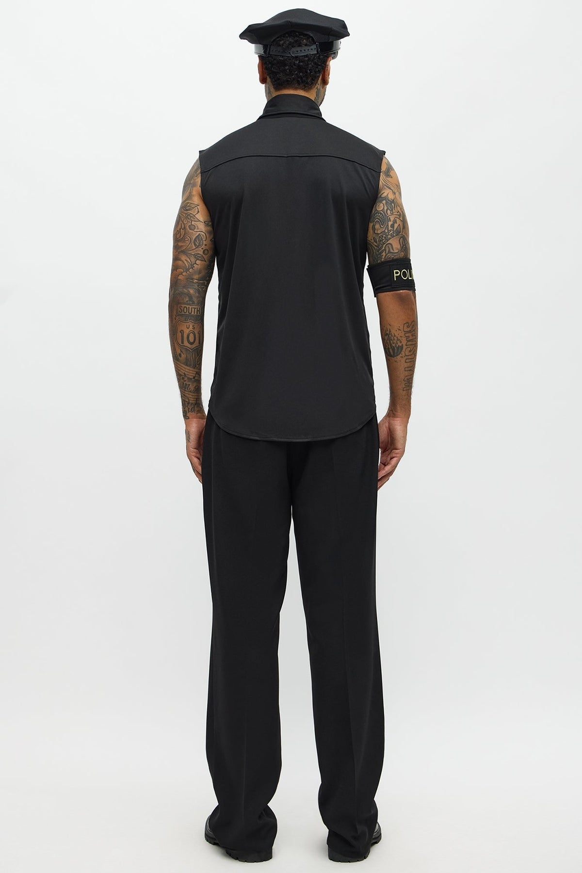Black Uniform Costume Set with Shirt and Hat for Men