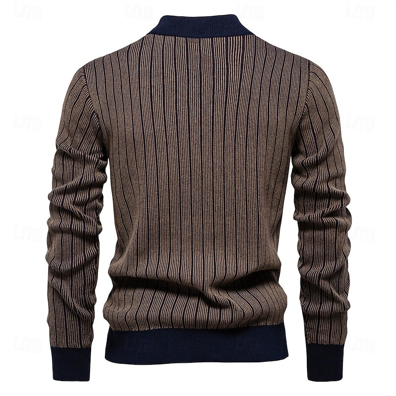 Mock Neck Sweater with Vertical Ribbed Knit and Full Sleeves, Tailored Fit All Vera Mart