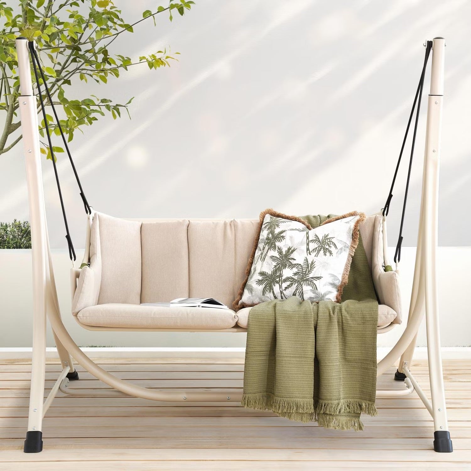 Two Person Patio Swing with Foam Cushions and Rust Resistant Steel Frame All Vera Mart