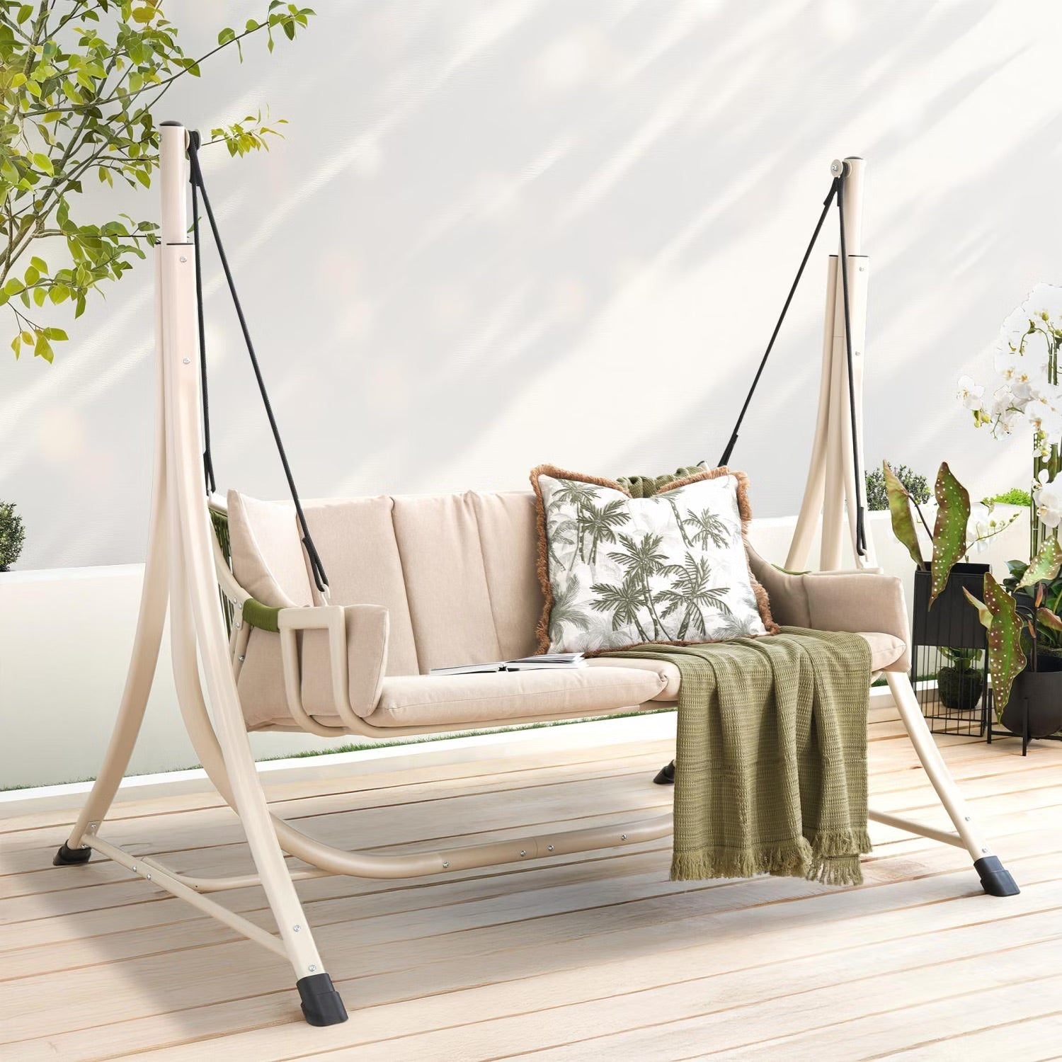 Two Person Patio Swing with Foam Cushions and Rust Resistant Steel Frame All Vera Mart