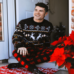 Mens Deer and Beer Ugly Christmas Sweater with Trees and Snowflake Pattern