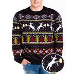 Mens Deer and Beer Ugly Christmas Sweater with Trees and Snowflake Pattern