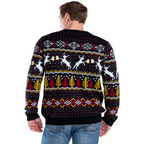 Mens Deer and Beer Ugly Christmas Sweater with Trees and Snowflake Pattern