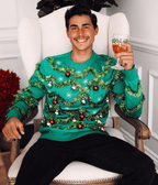 Mens Gaudy Garland Christmas Sweater with Shiny Baubles and Tinsel Trim