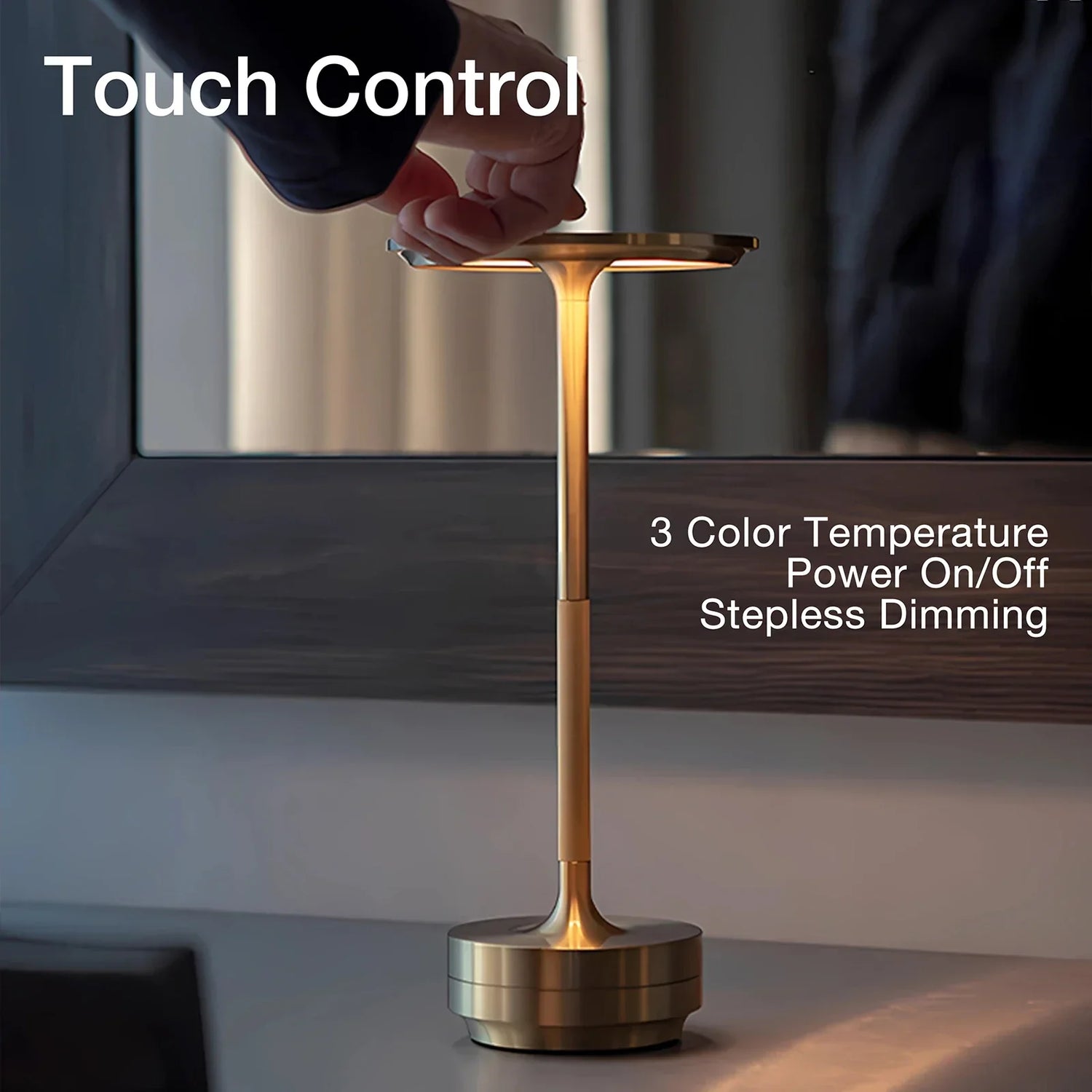 Rechargeable Ring Light Table Lamp with Touch Dimming and Three Color Temperatures All Vera Mart