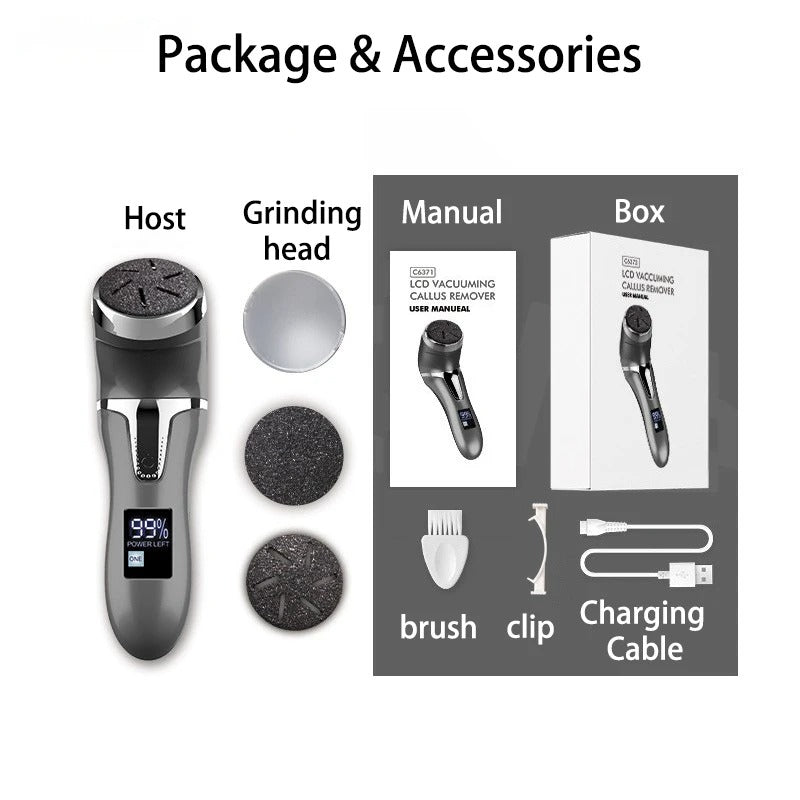 Electric Foot File with Built-In Vacuum and Three Grinding Heads, Waterproof Rechargeable All Vera Mart