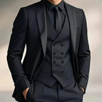 Men's slim fit double-breasted 3-piece suit with waistcoat. Perfect for formal wear & weddings.