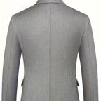 Professional men's attire: a slim fit double-breasted 3-piece suit with a complementary waistcoat.