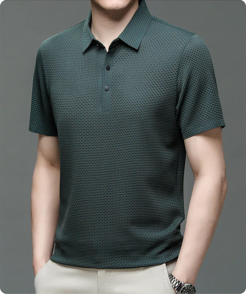 Tailored Polo Shirt with Structured Collar and Cotton Blend Knit, Machine Washable All Vera Mart