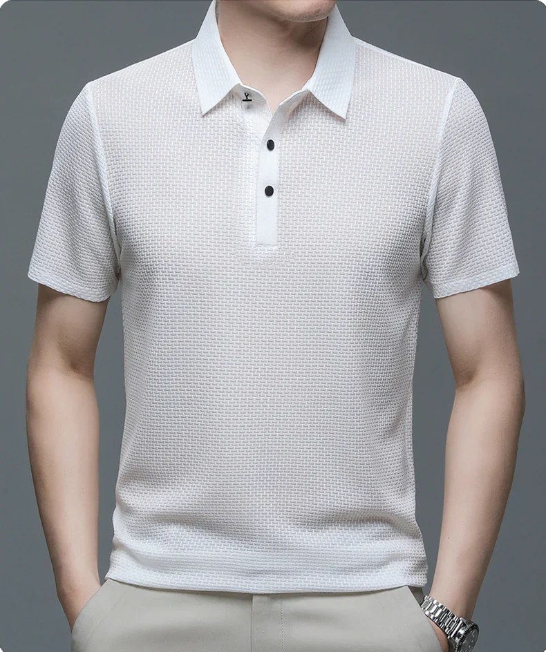 Tailored Polo Shirt with Structured Collar and Cotton Blend Knit, Machine Washable All Vera Mart