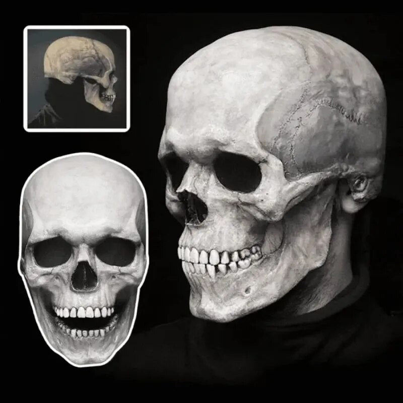Movable Jaw Realistic Full Head Skull Mask - Human Skeleton Mask for Halloween Party - Gear Elevation