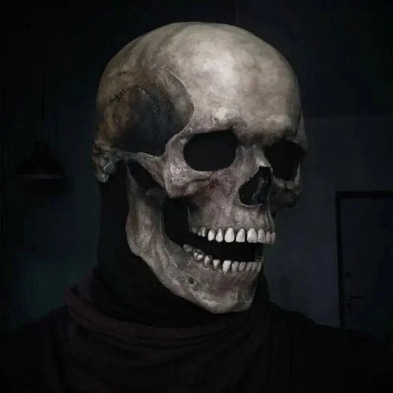 Movable Jaw Realistic Full Head Skull Mask - Human Skeleton Mask for Halloween Party - Gear Elevation
