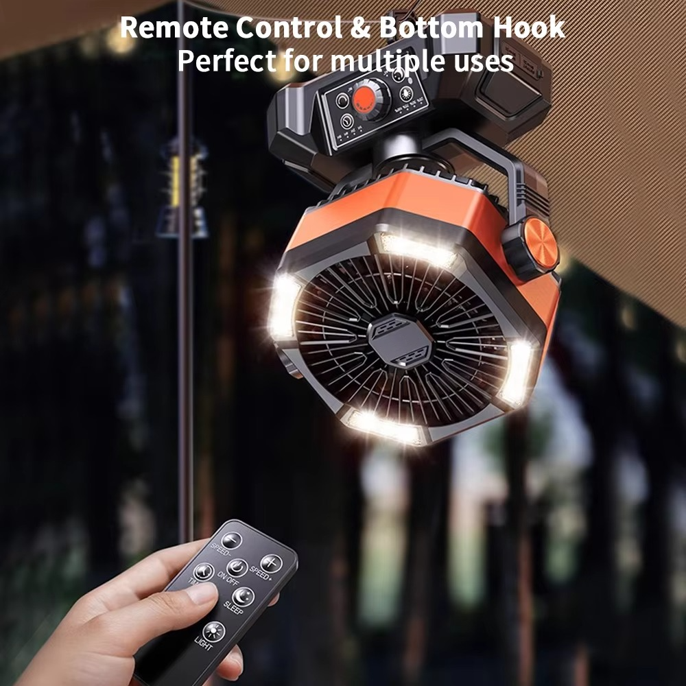 Dual Motor Camping Fan with 20000mAh Battery and LED Lights, Remote Control All Vera Mart