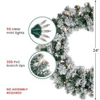 Pre Lit White Christmas Wreath with 50 Clear Mini Lights and 200 Branch Tips, 24 Inch Diameter All Vera Mart