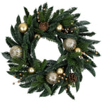 Christmas Wreath 22 Inch with Shatterproof Gold Ornaments and Real Pine Cones All Vera Mart
