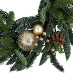 Christmas Wreath 22 Inch with Shatterproof Gold Ornaments and Real Pine Cones All Vera Mart