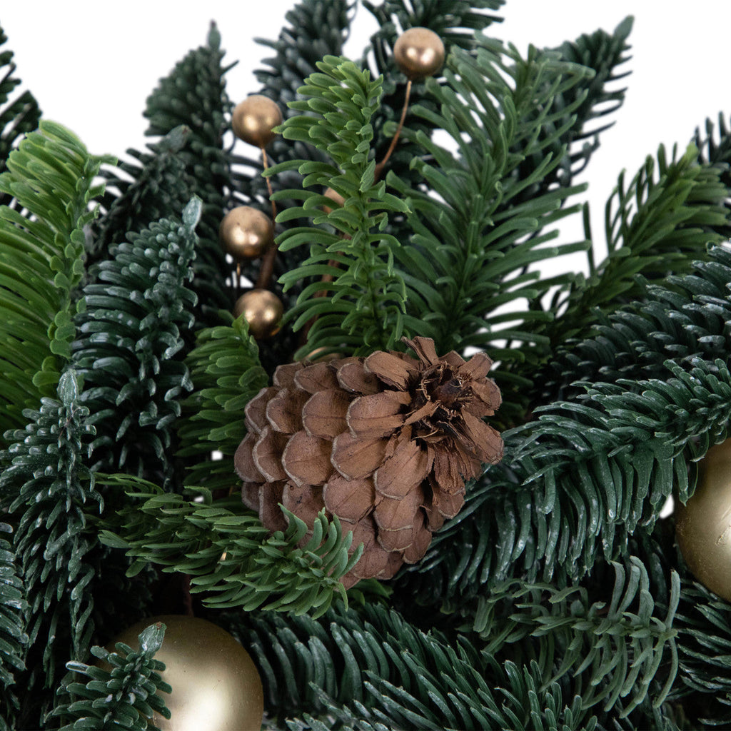 Christmas Wreath 22 Inch with Shatterproof Gold Ornaments and Real Pine Cones All Vera Mart