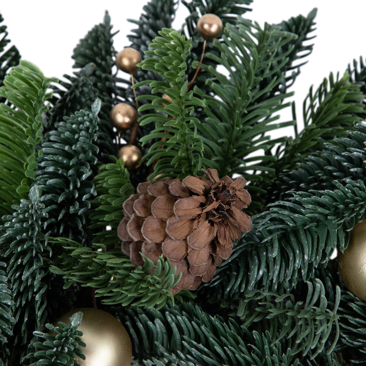 Christmas Wreath 22 Inch with Shatterproof Gold Ornaments and Real Pine Cones All Vera Mart